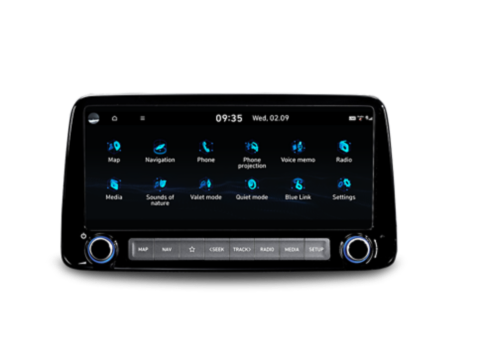 Nová 10,25″ dotyková obrazovka nového modelu Hyundai Kona poskytuje snadný přístup k funkcím vozu.